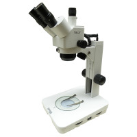 Microscópio Estereoscópico Trinocular, Zoom 1X ~ 4X, Aumento 10x a 160x, Iluminação Transmitida e Refletida a LED